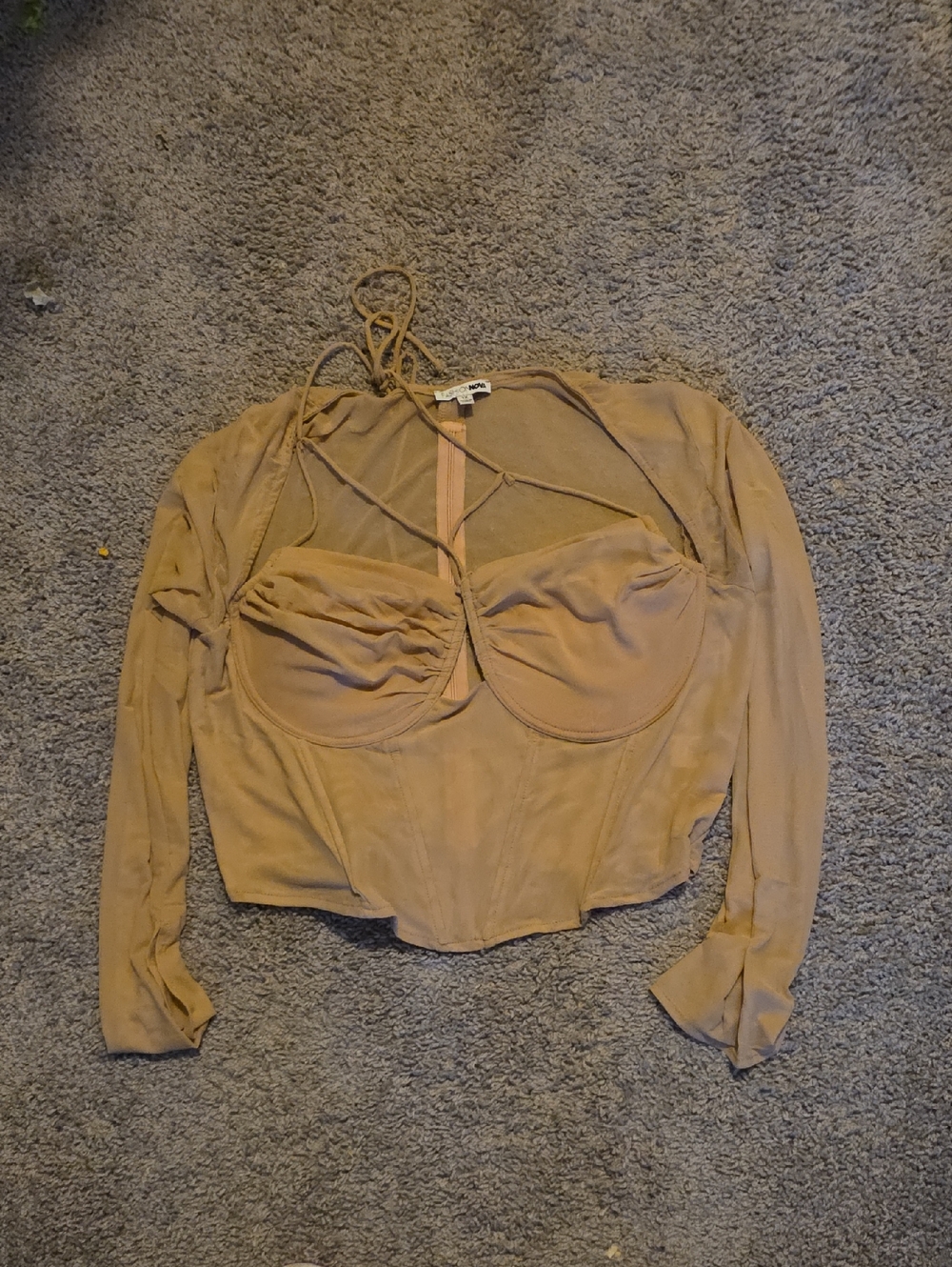 Fashion Nova Tan Long-Sleeve Bustier Crop Top